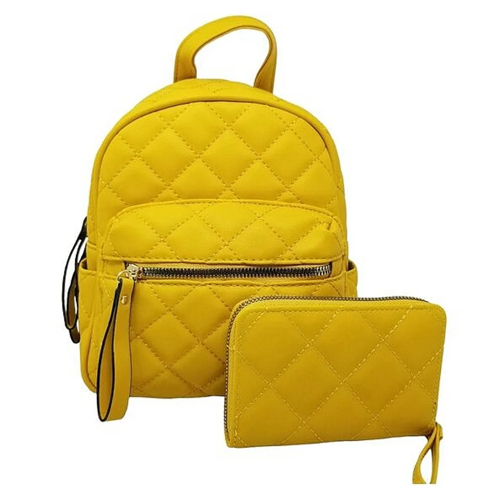 Yellow Quilted Mini Backpack and Wallet set